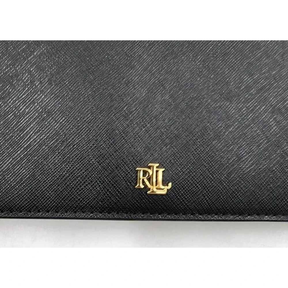 Lauren Ralph Lauren Crosshatch Leather Slim Snapped-Closure Wallet Women's Black - Picture 3 of 11